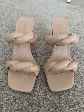 Open edit nude Braided Strap Heeled Sandals